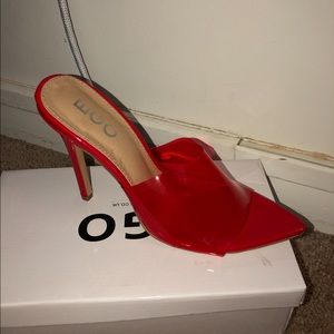Clear Red Mules